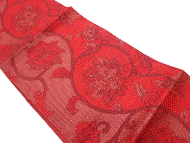JAPANESE NAGOYA OBI / CHIKUZEN HAKATA / WOVEN FLOWER ARABESQUE